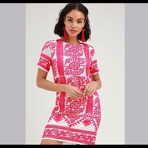 LULUS Fond of You Hot Pink Embroidered Sift Dress